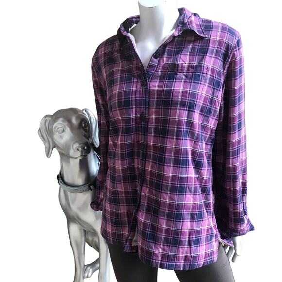 L.L. Bean Button Down Fleece Lined Purple Plaid Shirt Jacket Women's Size Small - Picture 1 of 7